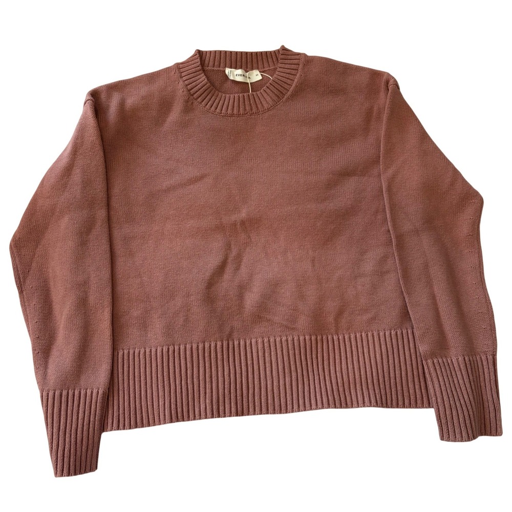 Everlane Boxy Crewneck Sweater Rose Mauve Pink Ribbed Knit XS
